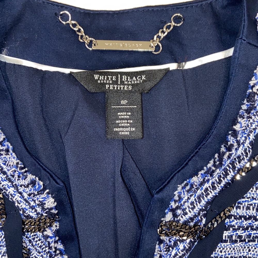 White House Black Market Tweed Blazer with Chain Embellishment size 8P - Picture 5 of 8